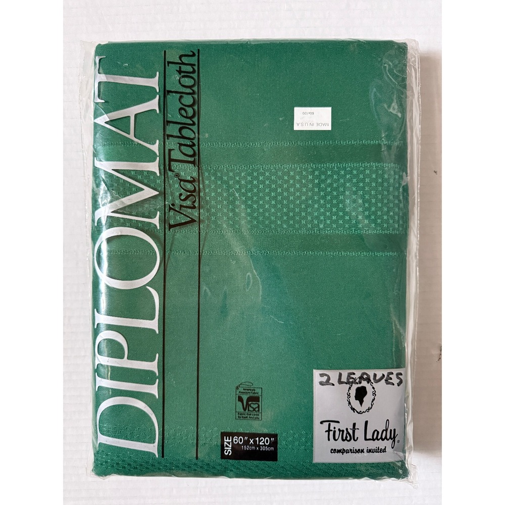 DIPLOMAT VISA Vintage Green Tablecloth -First‎ Lady Comparison Invited - 60x120"